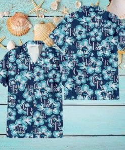 Colorado Rockies Dark Turquoise Hibiscus Navy Background 3D Hawaiian Shirt