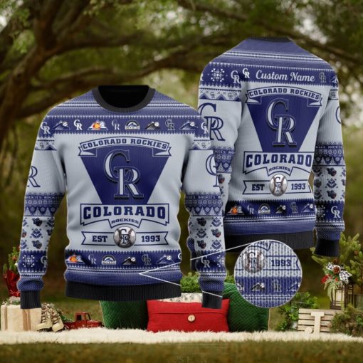 Colorado Rockies Football Team Logo Custom Name Christmas Gift All Over Print Ugly Christmas Sweater