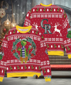Colorado Rockies x Grinch Dr. Seuss How the Grinch Stole Christmas MLB with World Series Trophy Ugly Christmas Sweater Red