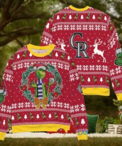 Colorado Rockies x Grinch Dr. Seuss How the Grinch Stole Christmas MLB with World Series Trophy Ugly Christmas Sweater Red