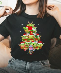 Colorful Baby Yoda And The Mandalorian Merry Christmas Tree Gift Shirt