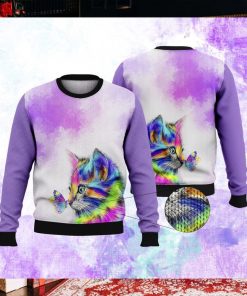 Colorful Cat Purple Ugly Christmas Sweater