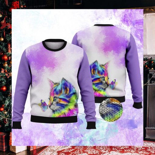 Colorful Cat Purple Ugly Christmas Sweater