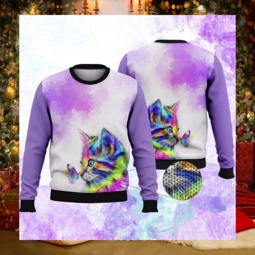 Colorful Cat Purple Ugly Christmas Sweater