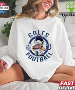 Colts Football NFL Rush Zone Cartoon Character Shirt featuring a fun, animated design of the Indianapolis Colts’ mascot and characters from the NFL Rush Zone, perfect for fans who enjoy a playful, energetic take on their team pride.