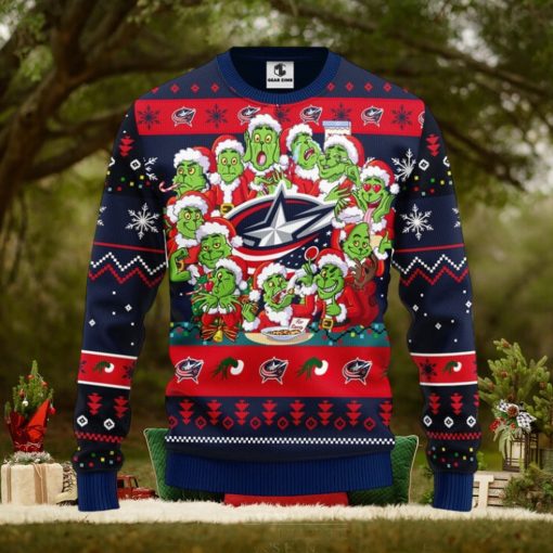 Columbus Blue Jackets 12 Grinch Xmas Day Christmas Ugly Sweater
