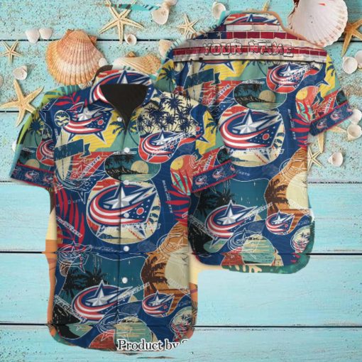 Columbus Blue Jackets Custom Name Gift Ideas Full Printing Hawaiian Shirt