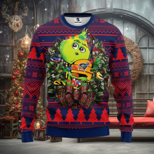 Columbus Blue Jackets Grinch Hug Christmas Ugly Sweater