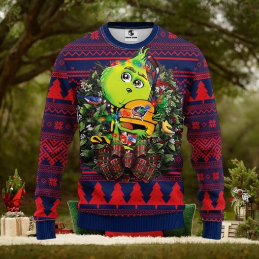 Columbus Blue Jackets Grinch Hug Christmas Ugly Sweater