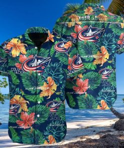 Columbus Blue Jackets NHL Custom Name Flower And Leaf Pattern Tropical Hawaiian Shirt