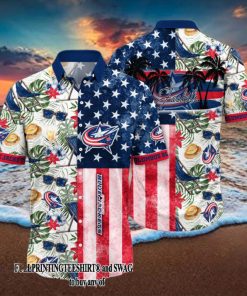 Columbus Blue Jackets NHL Flower All Over Print Hawaii Shirt And Tshirt