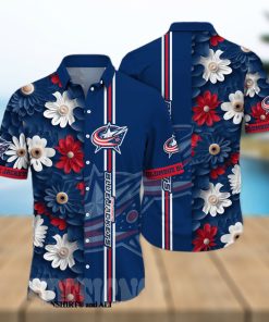 Columbus Blue Jackets NHL Flower Full Printing Classic Hawaiian Shirt