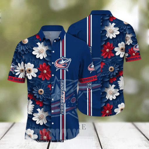 Columbus Blue Jackets NHL Flower Full Printing Classic Hawaiian Shirt