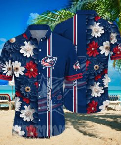 Columbus Blue Jackets NHL Flower Full Printing Classic Hawaiian Shirt