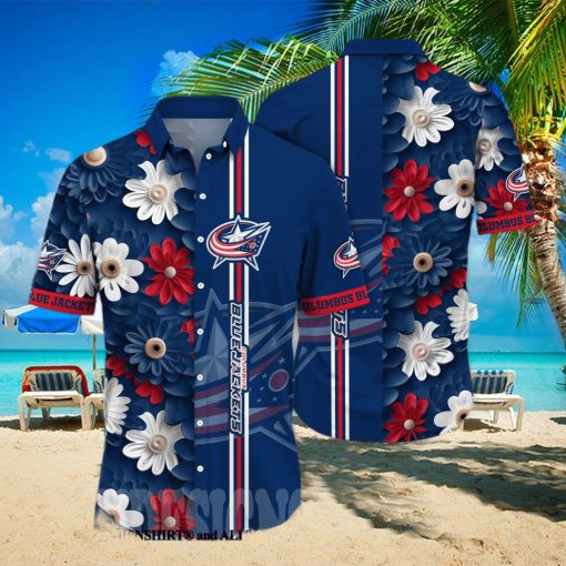 Columbus Blue Jackets NHL Flower Full Printing Classic Hawaiian Shirt