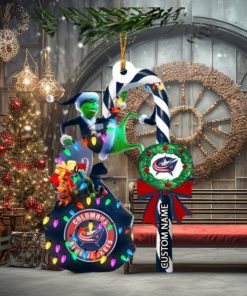 Columbus Blue Jackets NHL Grinch Candy Cane Personalized Xmas Gifts Christmas Tree Decorations Ornament