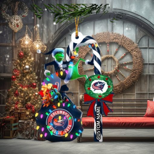 Columbus Blue Jackets NHL Grinch Candy Cane Personalized Xmas Gifts Christmas Tree Decorations Ornament