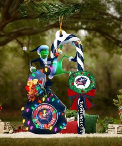 Columbus Blue Jackets NHL Grinch Candy Cane Personalized Xmas Gifts Christmas Tree Decorations Ornament
