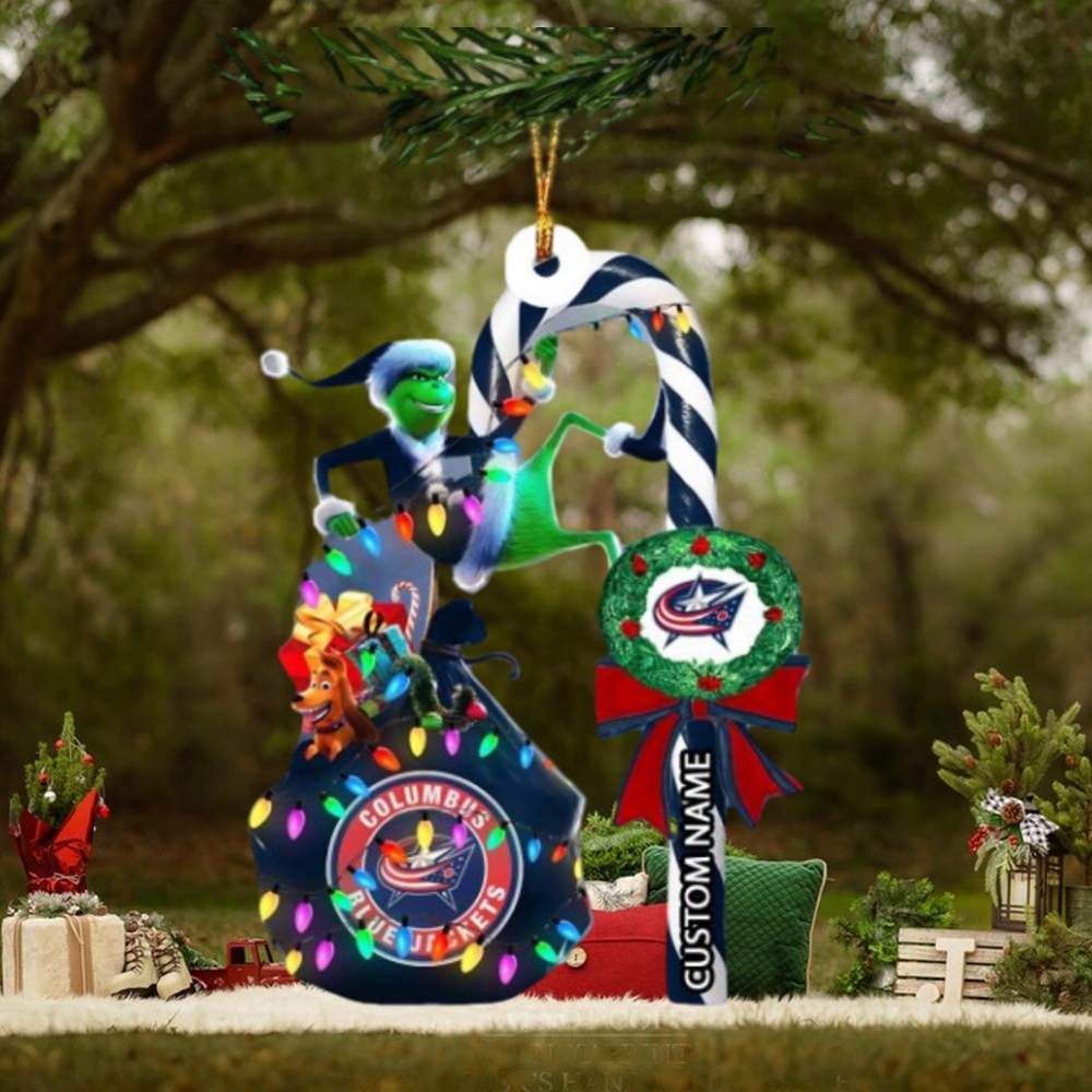Columbus Blue Jackets NHL Grinch Candy Cane Personalized Xmas Gifts Christmas Tree Decorations Ornament Columbus Blue Jackets NHL Grinch Candy Cane Personalized Xmas Gifts Christmas Tree Decorations Ornament