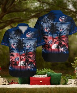 Columbus Blue Jackets Short Sleeve Button Up Tropical Shirt Hawaiian Shirt