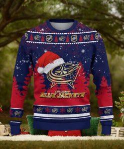 Columbus Blue Jackets Ugly Christmas Sweater Tree Santa Hat Car For Fans Gift Familys Holidays