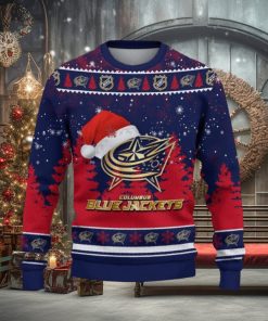 Columbus Blue Jackets Ugly Christmas Sweater Tree Santa Hat Car For Fans Gift Familys Holidays