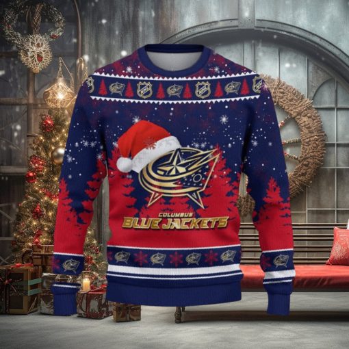Columbus Blue Jackets Ugly Christmas Sweater Tree Santa Hat Car For Fans Gift Familys Holidays