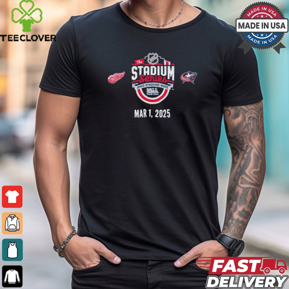Columbus Blue Jackets vs Detroit Red Wings 2025 NHL Stadium Series Matchup T Shirt Columbus Blue Jackets vs Detroit Red Wings 2025 NHL Stadium Series Matchup T Shirt