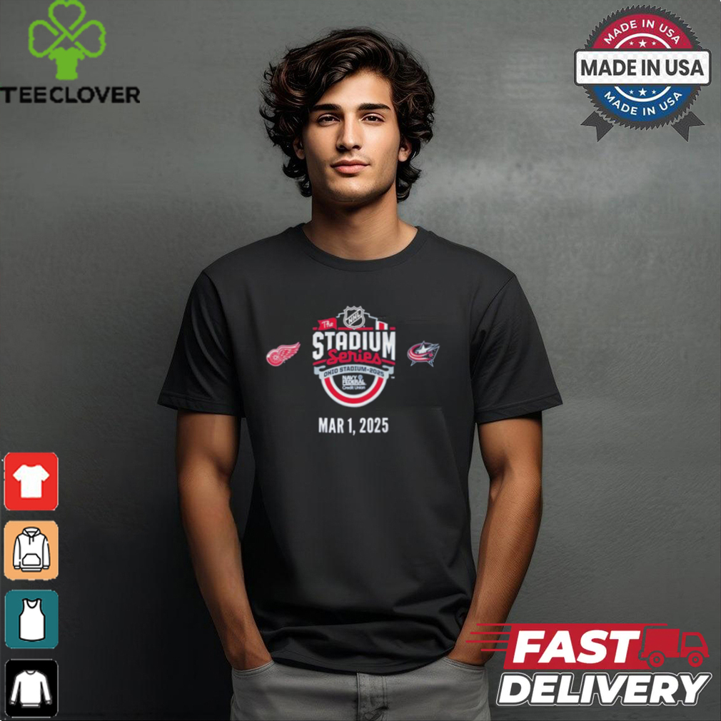 Columbus Blue Jackets vs Detroit Red Wings 2025 NHL Stadium Series Matchup T Shirt Columbus Blue Jackets vs Detroit Red Wings 2025 NHL Stadium Series Matchup T Shirt