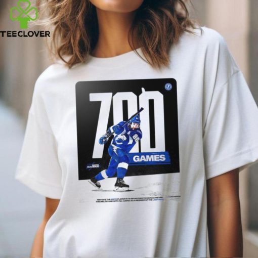 Congrats Nikita Kucherov 700 Game All In Bolts Blue Shirt