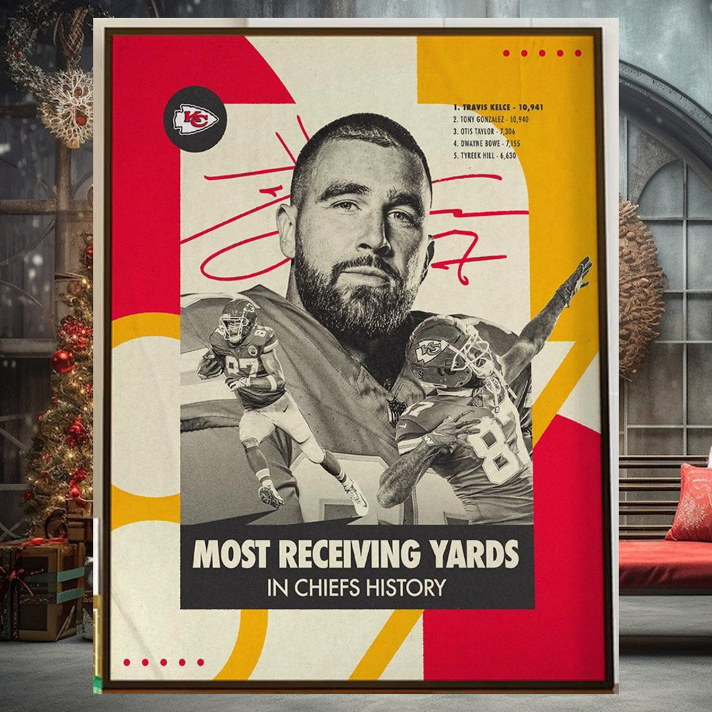 Congrats Travis Kelce Is The Most Receiving Yards In Kansas City Chiefs History Home Decor Poster Canvas Congrats Travis Kelce Is The Most Receiving Yards In Kansas City Chiefs History Home Decor Poster Canvas