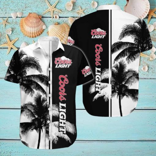 Cool Coors Light Hawaiian Shirt Black And White Palm Tree Gift For Beach Lover