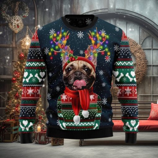 Cool French Bulldog Christmas Light Ugly Christmas Sweater