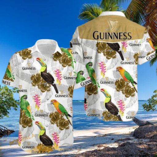 Cool Guinness Funny Hawaiian Shirt Colored Birds Hibiscus Flowers