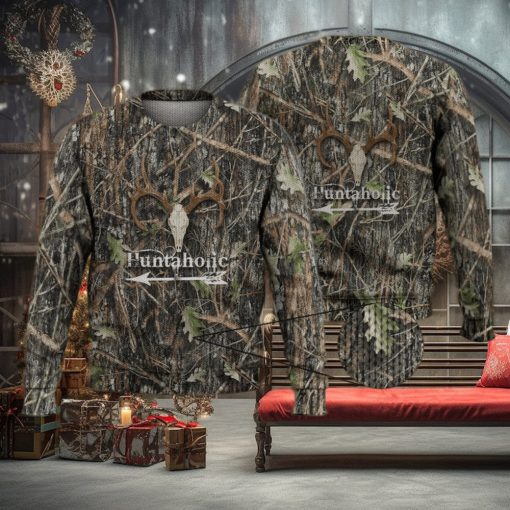 Cool Huntaholic Deer Hunting 3D All Over Printed Shirts 3D Ugly Sweater Christmas Gift Sweater