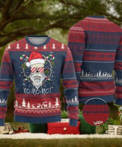 Cool Santa Ugly Christmas Sweater Yo Ho Ho Skull Beard Sunglass