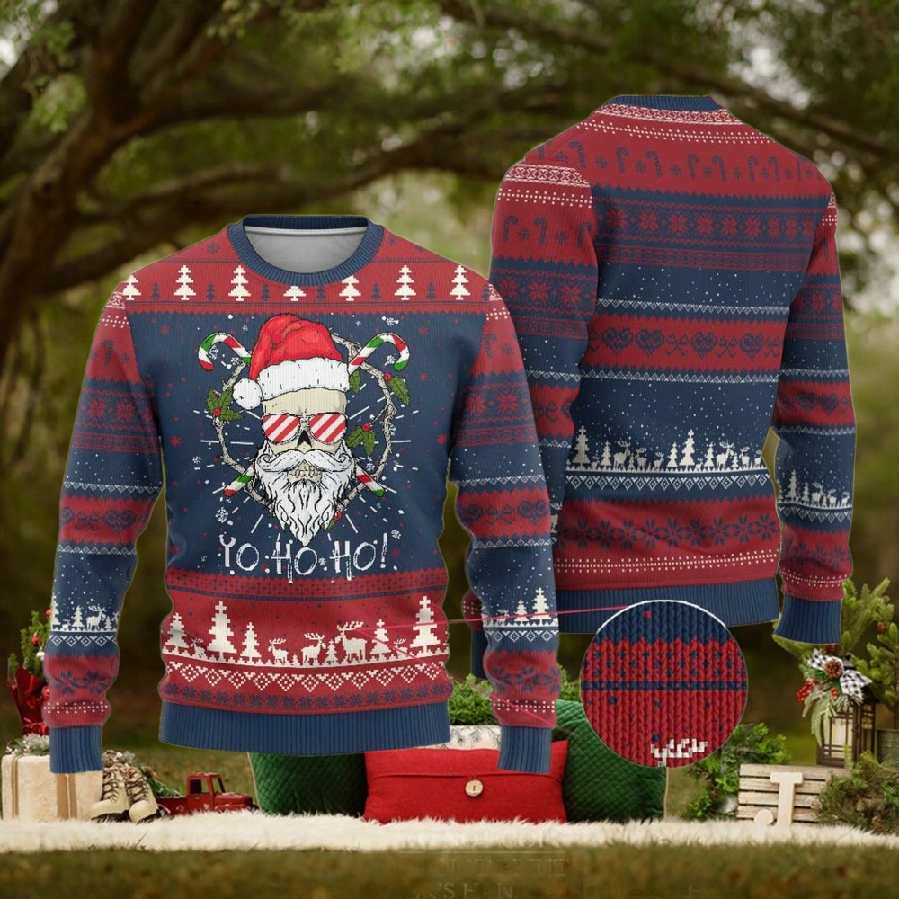 Cool Santa Ugly Christmas Sweater Yo Ho Ho Skull Beard Sunglass Cool Santa Ugly Christmas Sweater Yo Ho Ho Skull Beard Sunglass