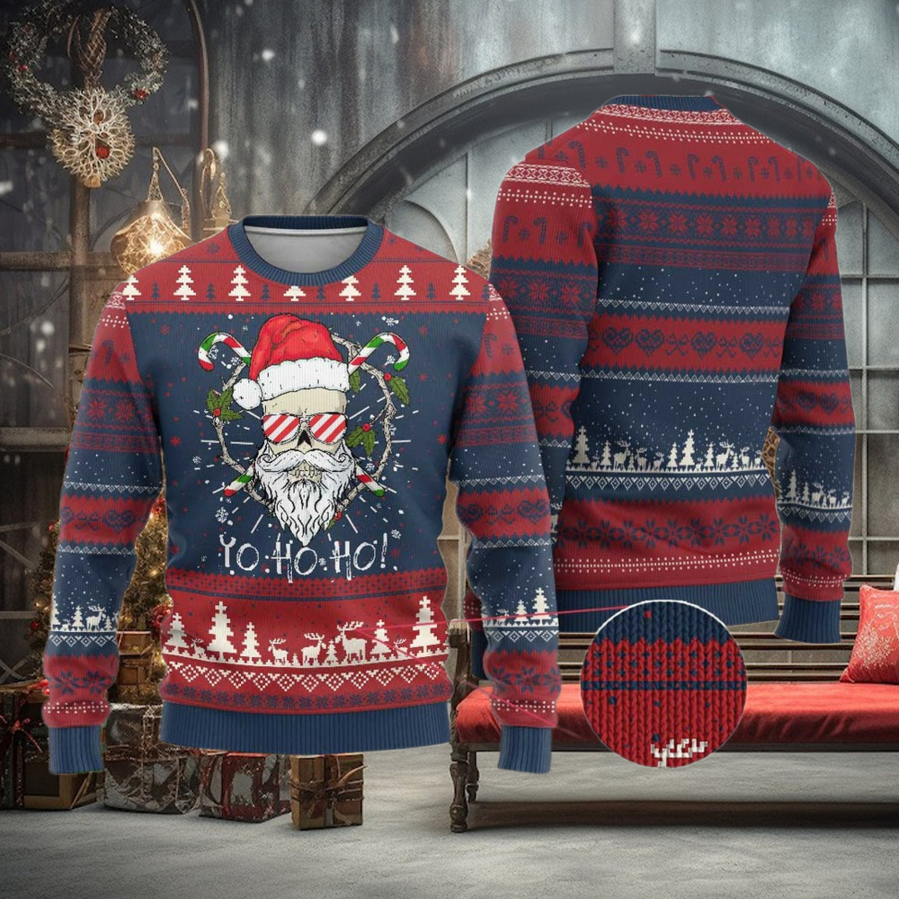 Cool Santa Ugly Christmas Sweater Yo Ho Ho Skull Beard Sunglass Cool Santa Ugly Christmas Sweater Yo Ho Ho Skull Beard Sunglass