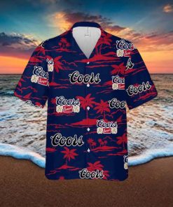 Coors Banquet Hawaiian Button Up Shirt Island Palm Leaves