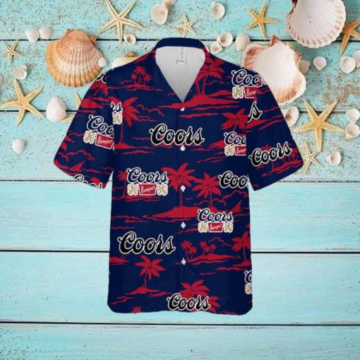 Coors Banquet Hawaiian Button Up Shirt Island Palm Leaves