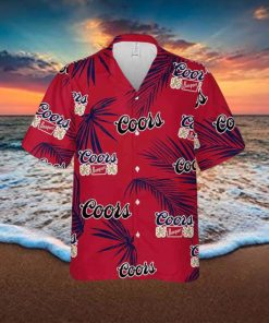 Coors Banquet Hawaiian Button Up Shirt Palm Leaves Pattern