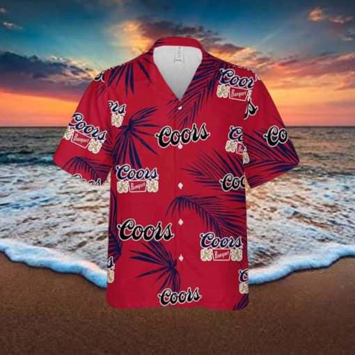 Coors Banquet Hawaiian Button Up Shirt Palm Leaves Pattern