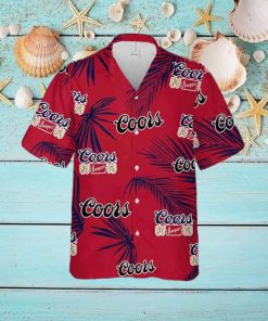 Coors Banquet Hawaiian Button Up Shirt Palm Leaves Pattern