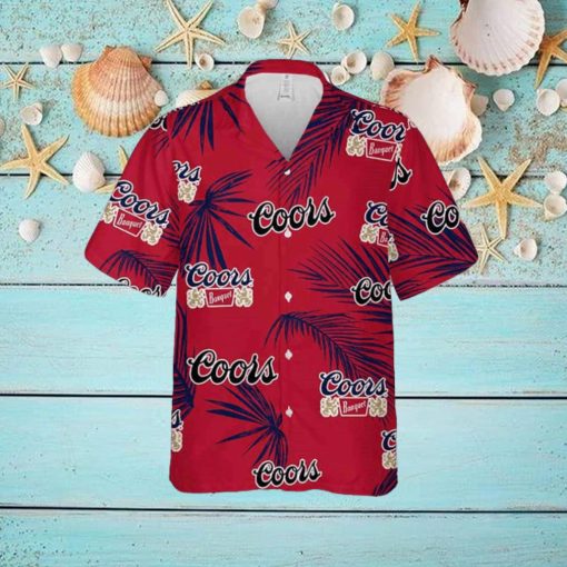 Coors Banquet Hawaiian Button Up Shirt Palm Leaves Pattern