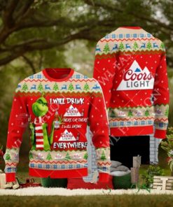 Coors Light Beer Grinch I Will Drink Here Everywhere Ugly Christmas Sweater Jumper