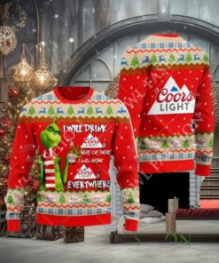 Coors Light Beer Grinch I Will Drink Here Everywhere Ugly Christmas Sweater Jumper