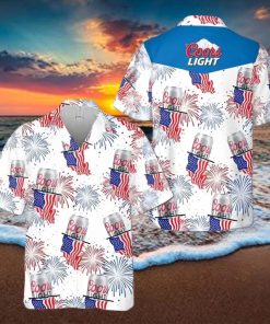Coors Light Beer Hawaiian Shirt American Flag Fireworks