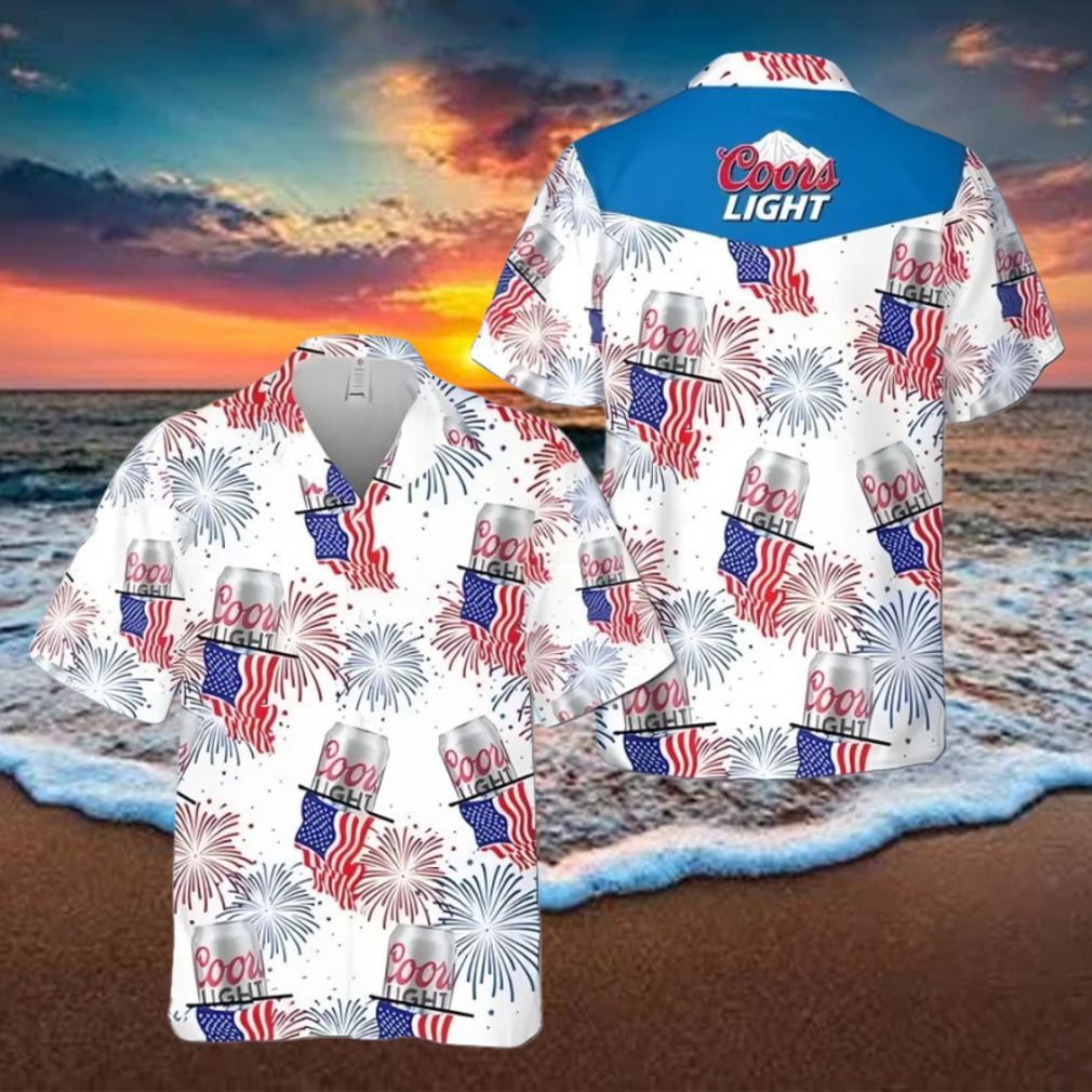 Coors Light Beer Hawaiian Shirt American Flag Fireworks Coors Light Beer Hawaiian Shirt American Flag Fireworks