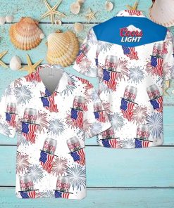 Coors Light Beer Hawaiian Shirt American Flag Fireworks