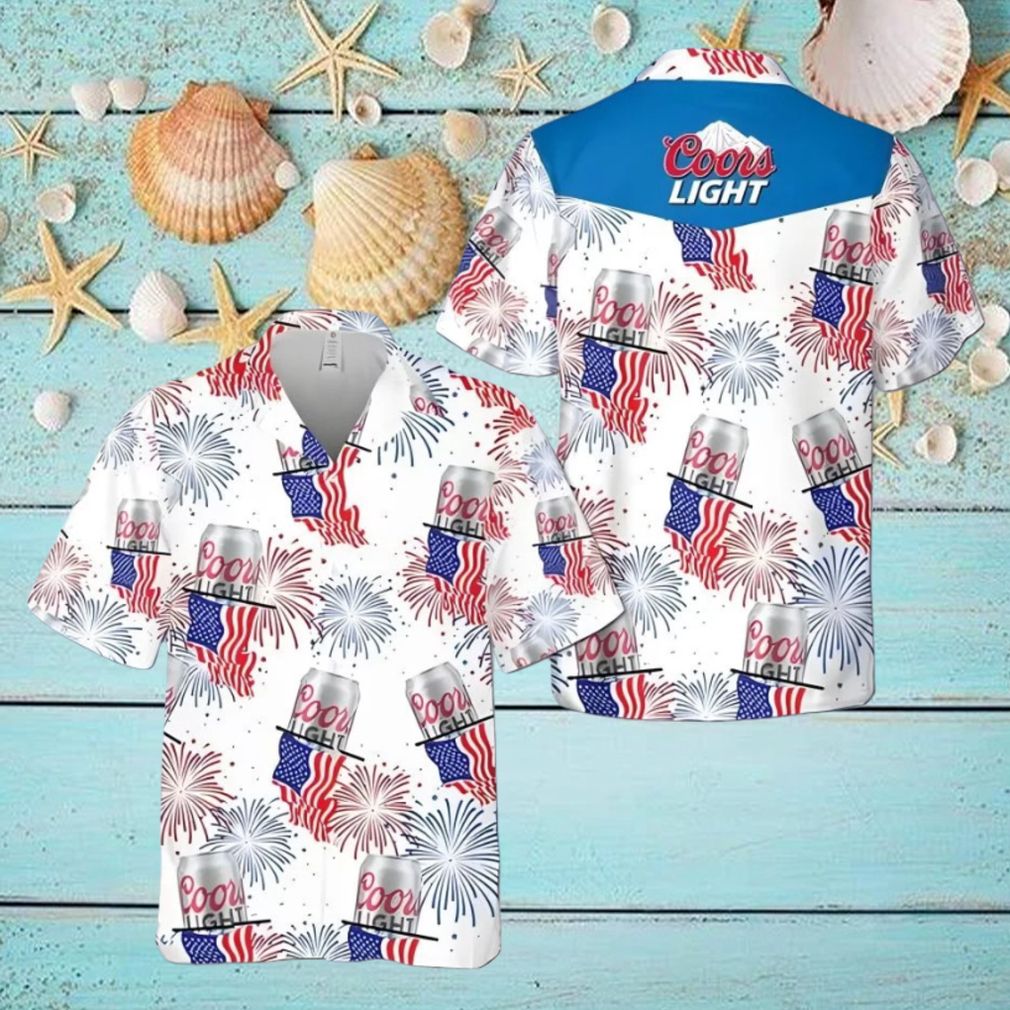 Coors Light Beer Hawaiian Shirt American Flag Fireworks Coors Light Beer Hawaiian Shirt American Flag Fireworks